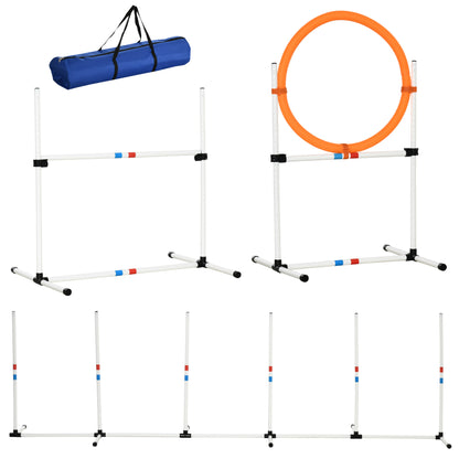PawHut 3 Piece Pet Agility Training Equipment Dog Play Run Jump Obedience Training Set Adjustable (Pole + Hoop + Hurdle) 