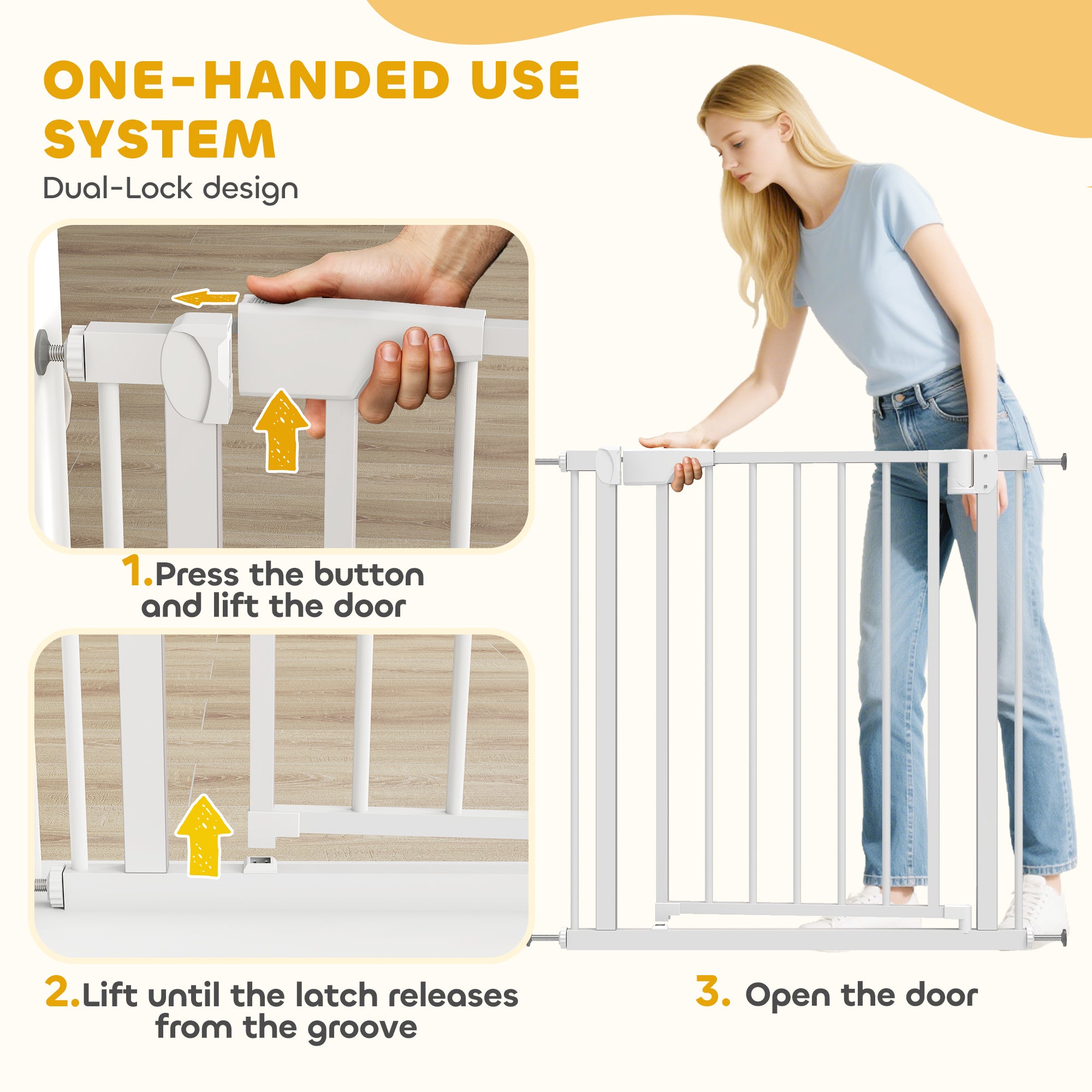 PawHut Baby Gate, Pet Safety Gate Pressure Fit, 76-82cm Wide with Two-Way Open, One-Hand Opening 
