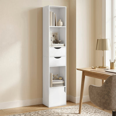 HOMCOM Bookcase with Drawers Adjustable Shelf Bookshelf with 2 Drawers and Cabinet 158 cm White 