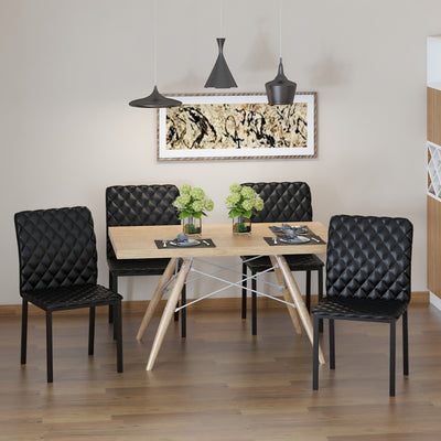 HOMCOM Modern Dining Chairs Upholstered Faux Leather Accent Chairs with Metal Legs for Kitchen, Set of 4, Black 