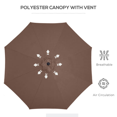 Outsunny 3(m) Tilting Parasol Garden Umbrellas, Outdoor Sun Shade with 8 Ribs, Tilt and Crank Handle for Balcony, Bench, Garden, Coffee 