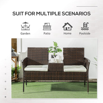 Outsunny Two-Seat Rattan Chair, with Middle Table - Brown 