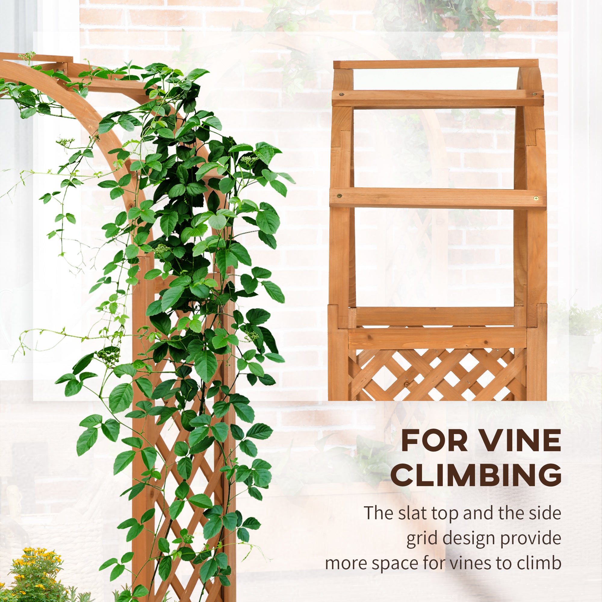 Outsunny Raised Garden Bed with Arch Trellis, Freestanding Garden Planter Box for Vine Climbing Plant Flower Herb, Brown 