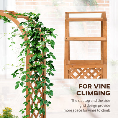 Outsunny Raised Garden Bed with Arch Trellis, Freestanding Garden Planter Box for Vine Climbing Plant Flower Herb, Brown 