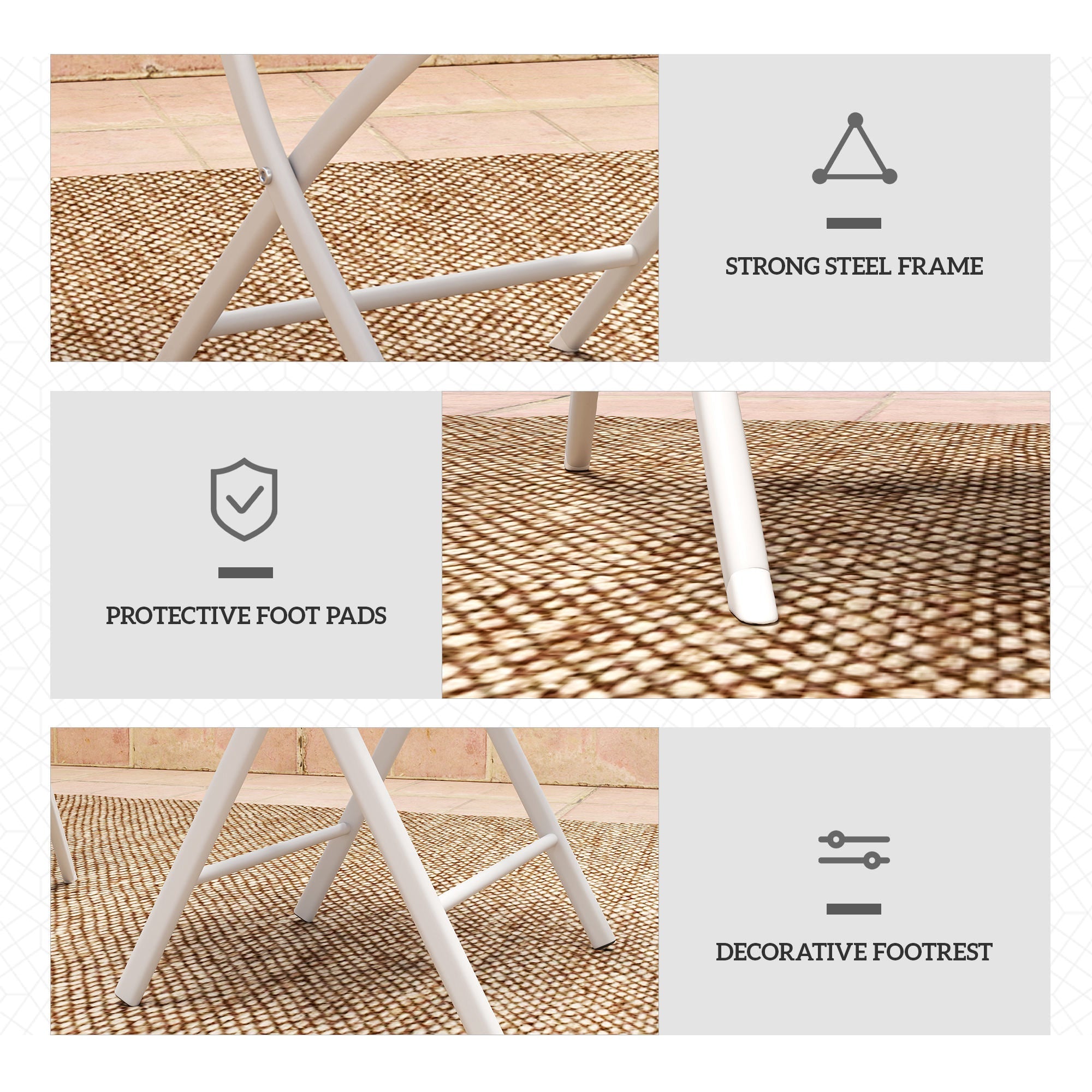 Outsunny 3 Pieces Outdoor Bistro Set, Glass Top Outdoor Table and 2 Folding Chairs with Protecting Feet, White 