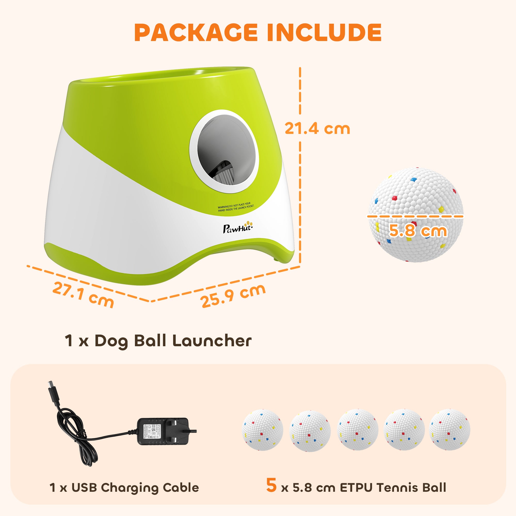 PawHut Automatic Dog Ball Launcher with 5 ETPU Tennis Balls 2.3", 3 Distance Settings 20/33/46ft, Green 