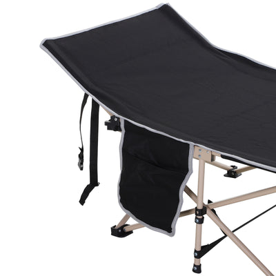 Outsunny Single Person Camping Bed Folding Cot Outdoor Patio Portable Military Sleeping Bed Travel Guest Leisure Fishing with Side Pocket and Carry Bag - Black 