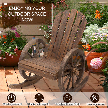 Outsunny Wooden Adirondack  Rocking Chair Reclining Armchair Outdoor Garden Furniture Patio Porch Rocker - Carbonized Wood Colour 