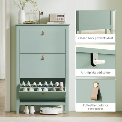HOMCOM Modern Three-Drawer Shoe Cabinet - Green 