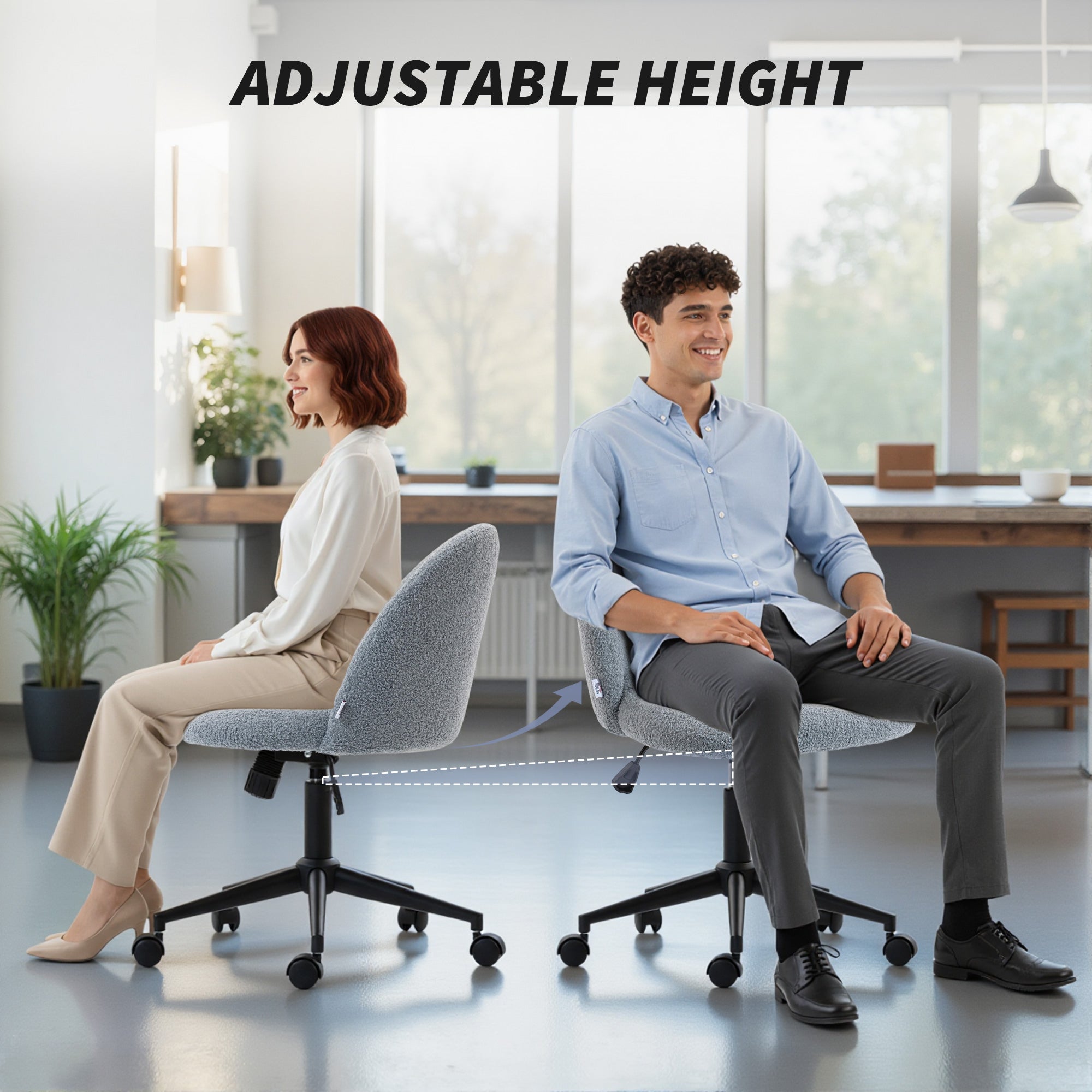 HOMCOM Teddy Fleece Office Chair with Wheels - Grey 