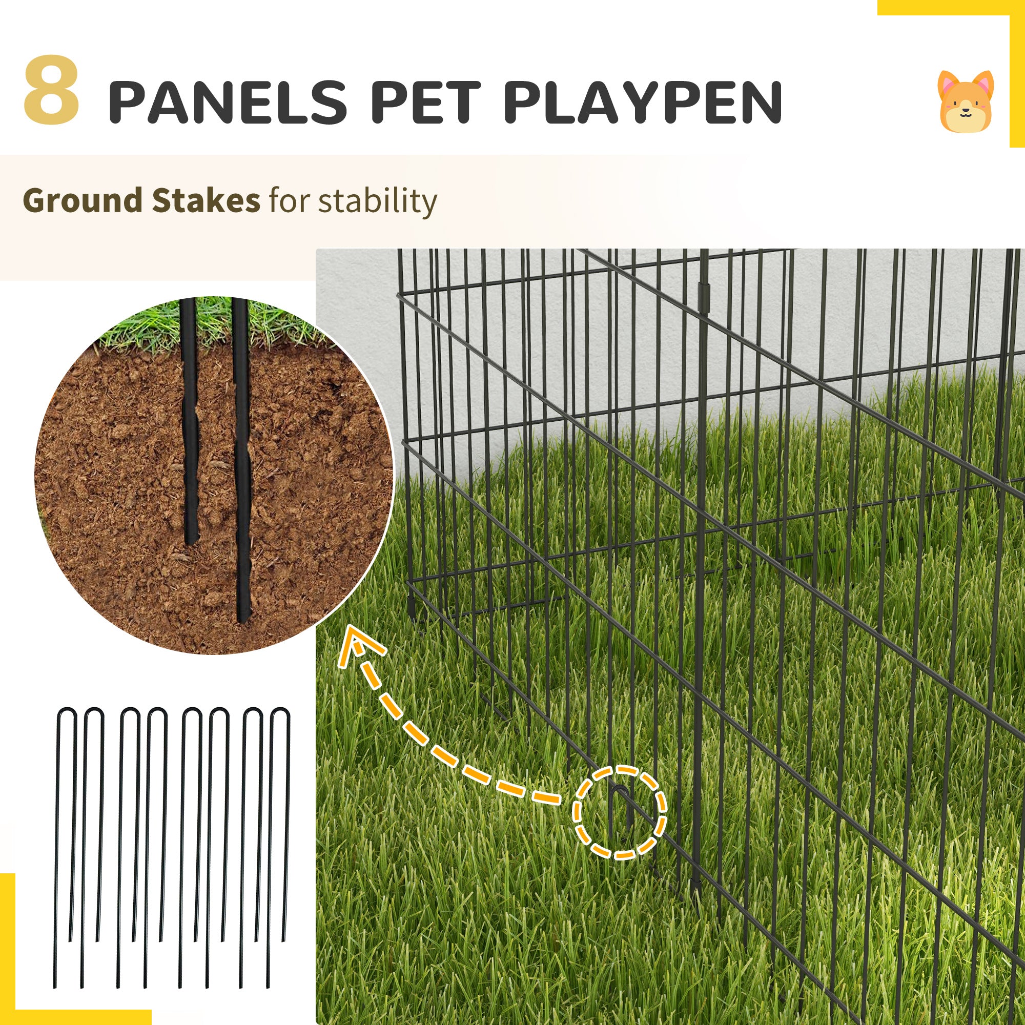 PawHut 8 Panel DIY Dog Pen with Door, for Dogs, Small Animals, Indoor/Outdoor Use, 76cm High 