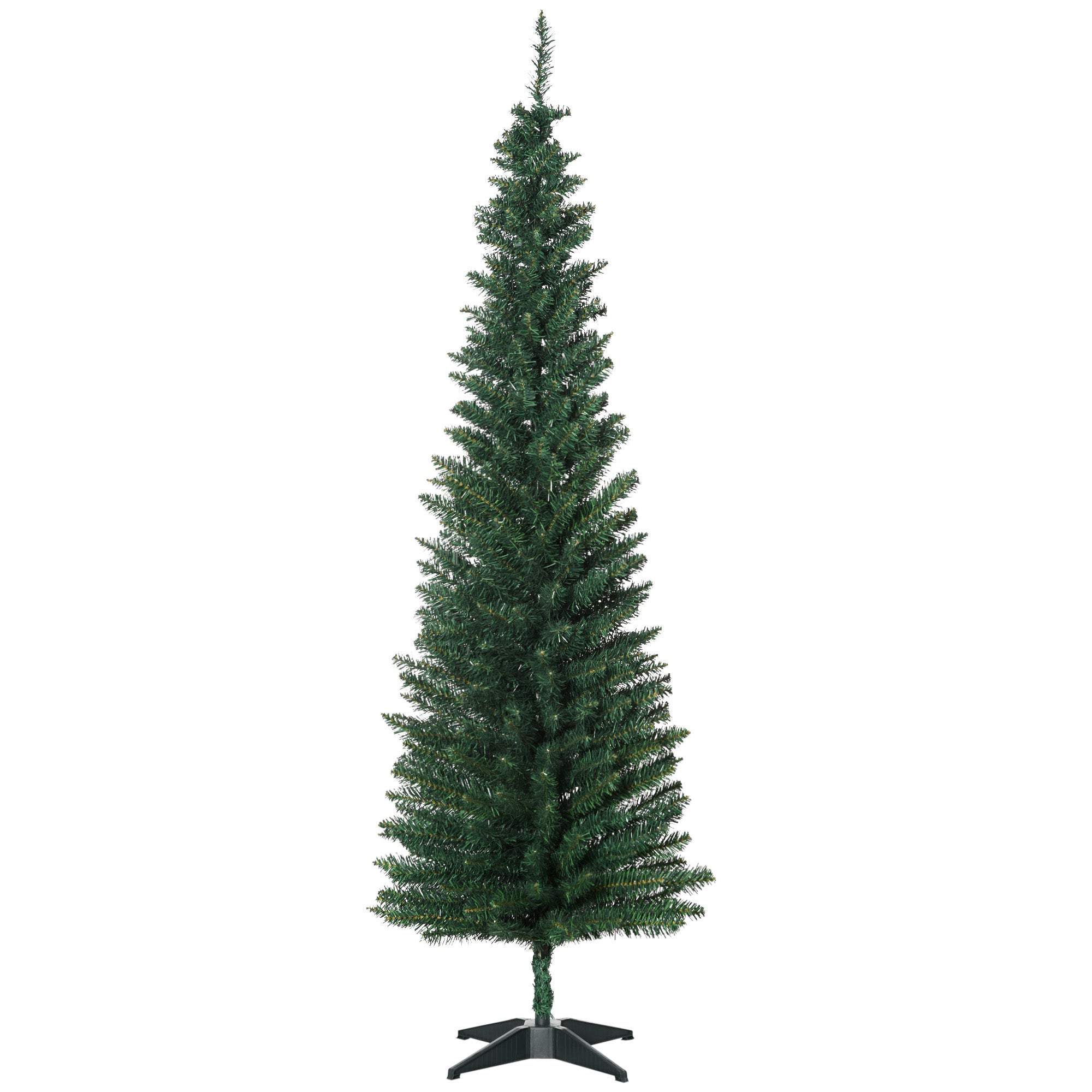 HOMCOM 6ft Unlit Artificial Christmas Tree, Pencil Slim Xmas Tree with Solid Stand and Realistic Branches, Green 