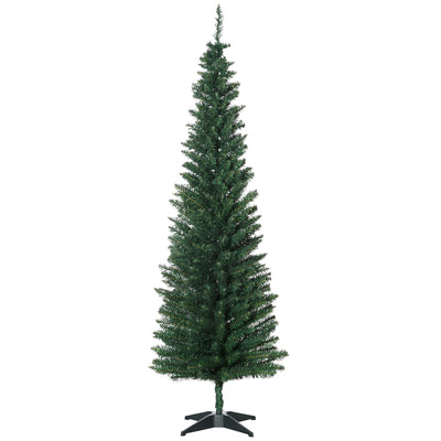 HOMCOM 6ft Unlit Artificial Christmas Tree, Pencil Slim Xmas Tree with Solid Stand and Realistic Branches, Green 