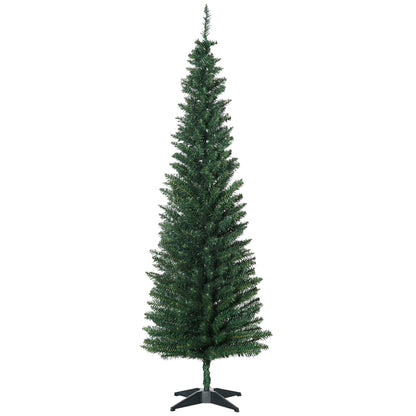 HOMCOM 6ft Unlit Artificial Christmas Tree, Pencil Slim Xmas Tree with Solid Stand and Realistic Branches, Green 