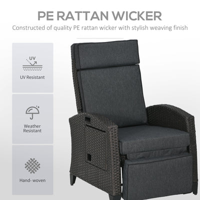 Outsunny Outdoor Recliner Chair with Adjustable Backrest and Footrest, Cushion, Side Tray, Grey 