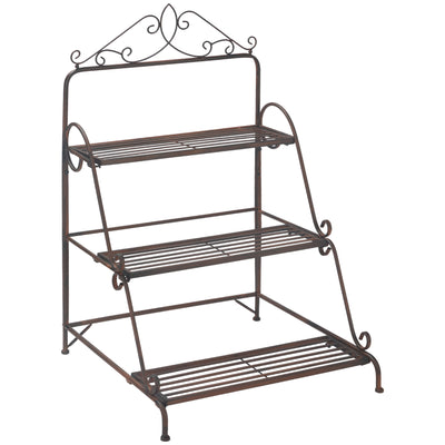 Outsunny 3 Tier Stair Style Metal Plant Stand, Flower Pot Holder Display Shelf, Storage Organizer Rack for Indoor Outdoor Patio Balcony Yard 