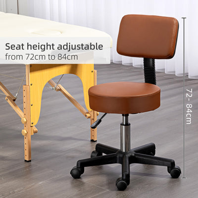 HOMCOM Beautician's Swivel Salon Chair w/ Padded Seat Back 5 Wheels Adjustable Height Salon Hairdressers Tattoo Spa Rolling Cushion Professional 48cm Brown 