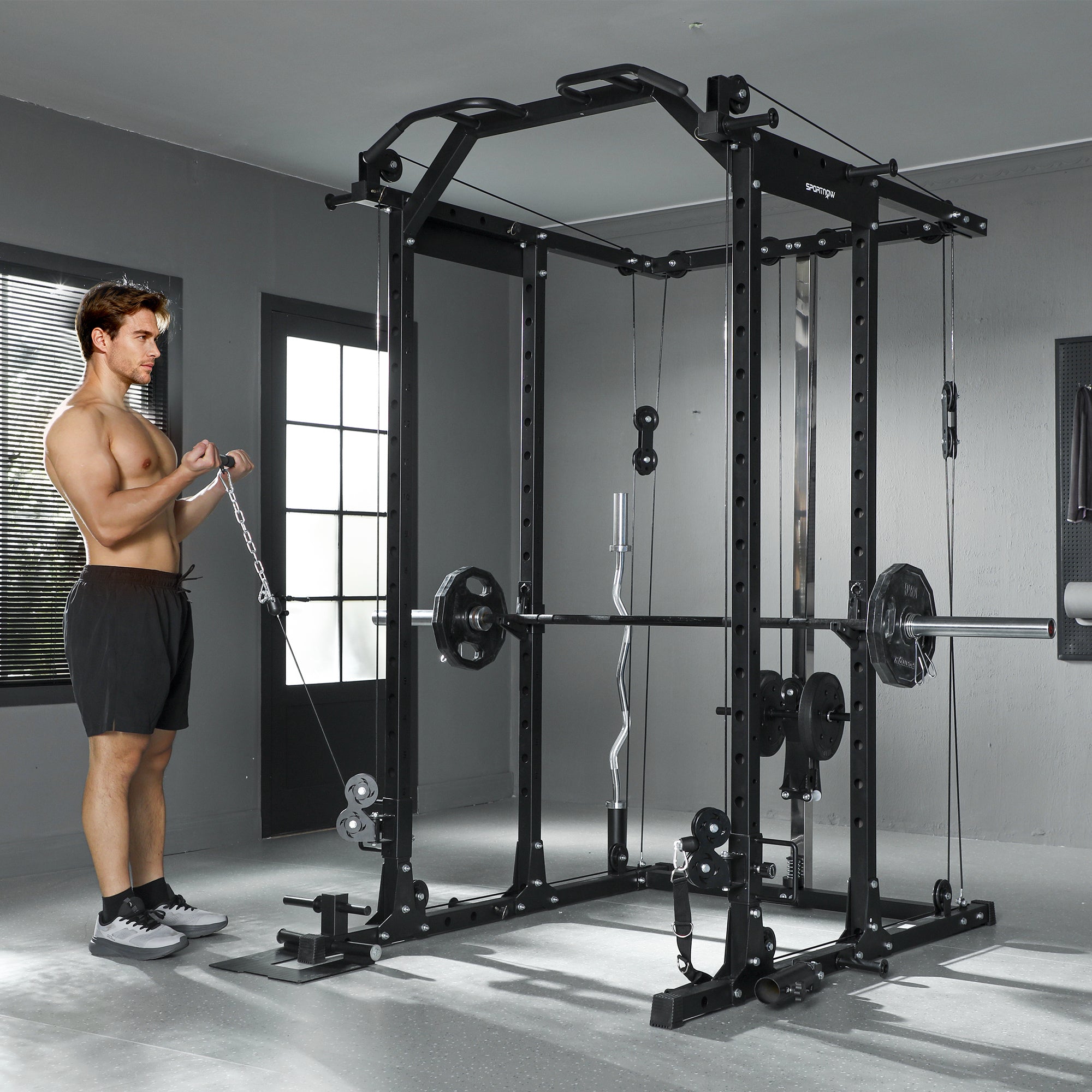 SPORTNOW Lat Pull-Down Home Gym Machine with Cable Crossover for Home Strength Training, Black 