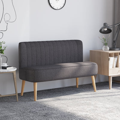 HOMCOM Modern Double Seat Sofa Loveseat Couch 2 Seater Compact Sofa Padded Linen Wood Leg Dark Grey 