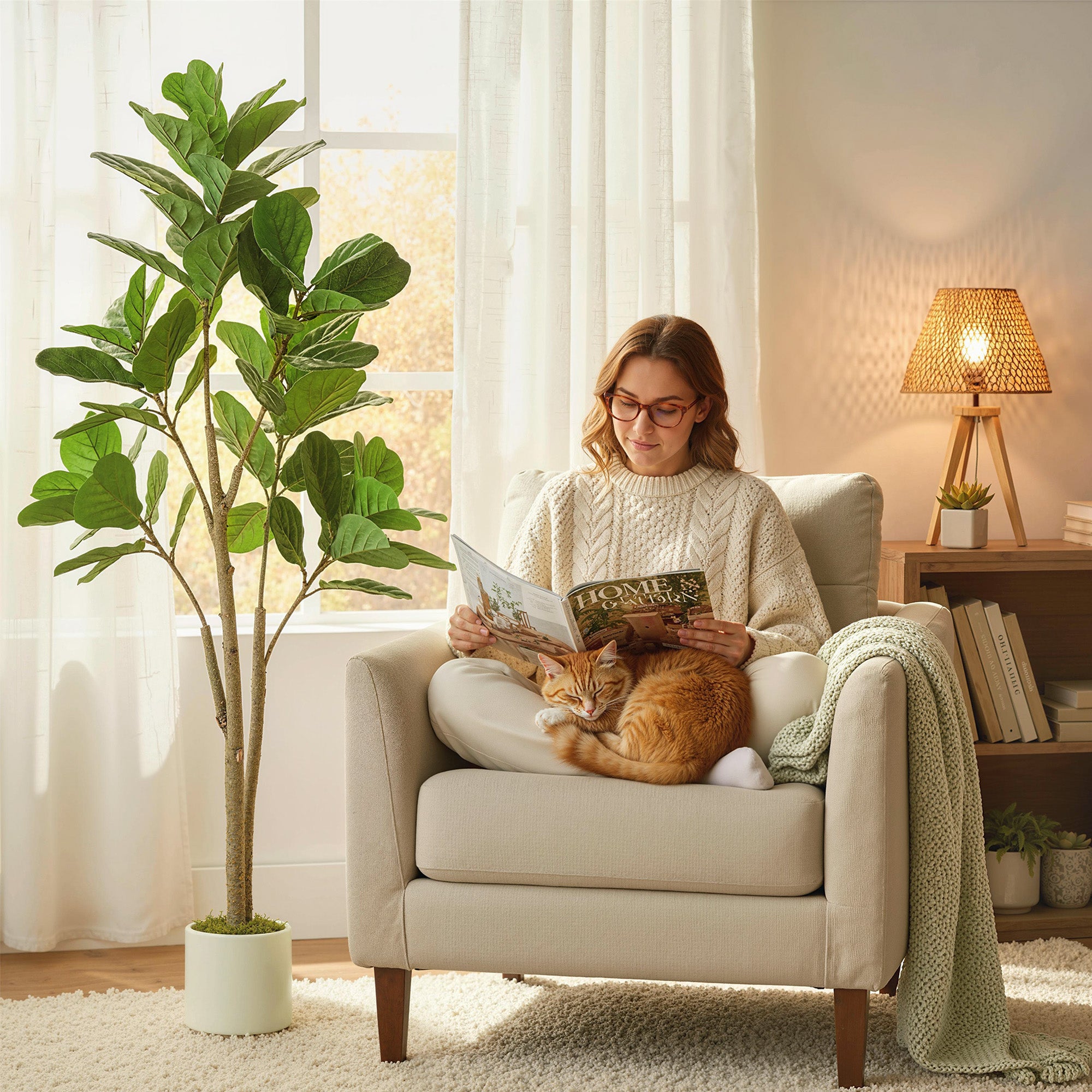 HOMCOM 150cm Artificial Ficus Tree - Green 