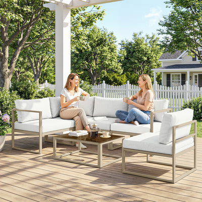 Outsunny 5 Seater Aluminium Garden Furniture Set, Garden Sofa Set with Thick Cushions for Patio and Balcony, Outdoor, White 