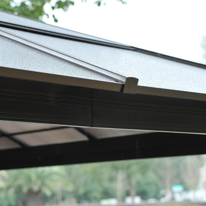 Outsunny 3.6 x 4m Hardtop Gazebo Canopy with Polycarbonate Roof and Aluminium Frame, Garden Pavilion with Mosquito Netting and Curtains 