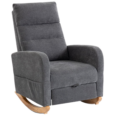 HOMCOM Upholstered Rocking Chair Retractable Footrest Rocker Chair High Back for Living Room Grey 