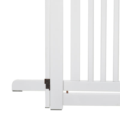 PawHutPet Gates MDF Freestanding Expandable Dog Gate Wood Doorway Pet Barrier Fence w/ Latched Door White 