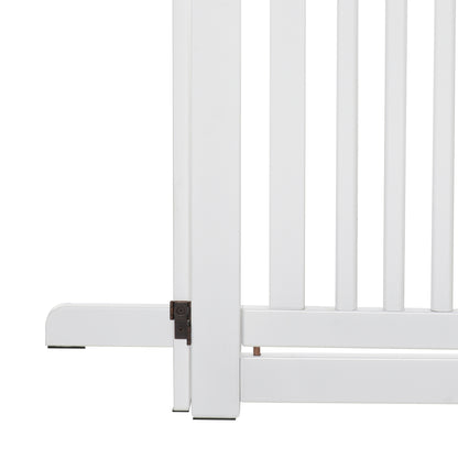 PawHutPet Gates MDF Freestanding Expandable Dog Gate Wood Doorway Pet Barrier Fence w/ Latched Door White 