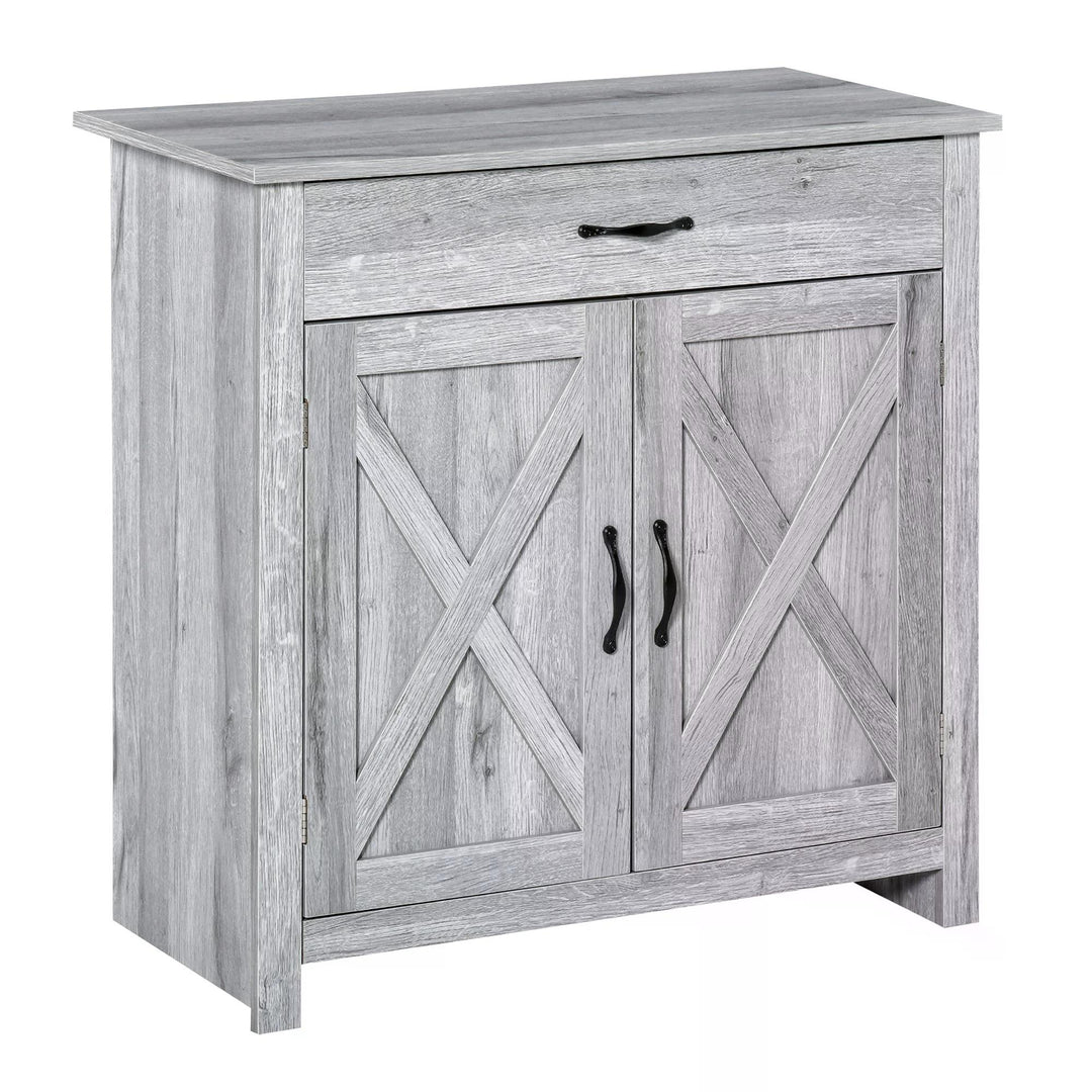 HOMCOM Farmhouse Barn Door Sideboard Storage Cabinet Coffee Bar for LIVING Room – Grey Grain 