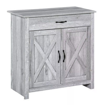 HOMCOM Farmhouse Barn Door Sideboard Storage Cabinet Coffee Bar for LIVING Room – Grey Grain 