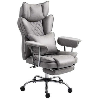 HOMCOM Leathaire Reclining Office Chair with Lumbar Support Pillow - Grey 