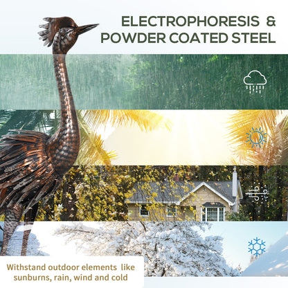 Outsunny Heron Garden Statue, Standing Garden Ornament, Metal Garden Gift with Stakes for Patio Pond Landscape Decoration, Silver Tone 