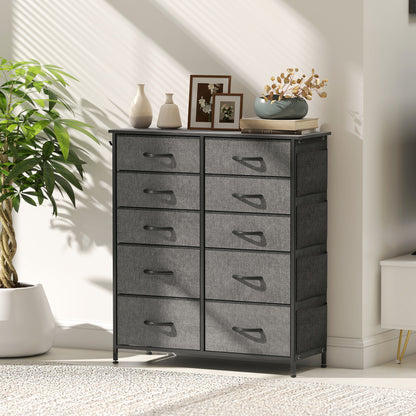 HOMCOM Chest of Ten Fabric Drawers - Charcoal Grey