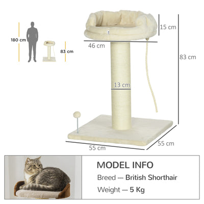 PawHut Cat Tree, with Sisal Wrapped Scratching Post - Cream 
