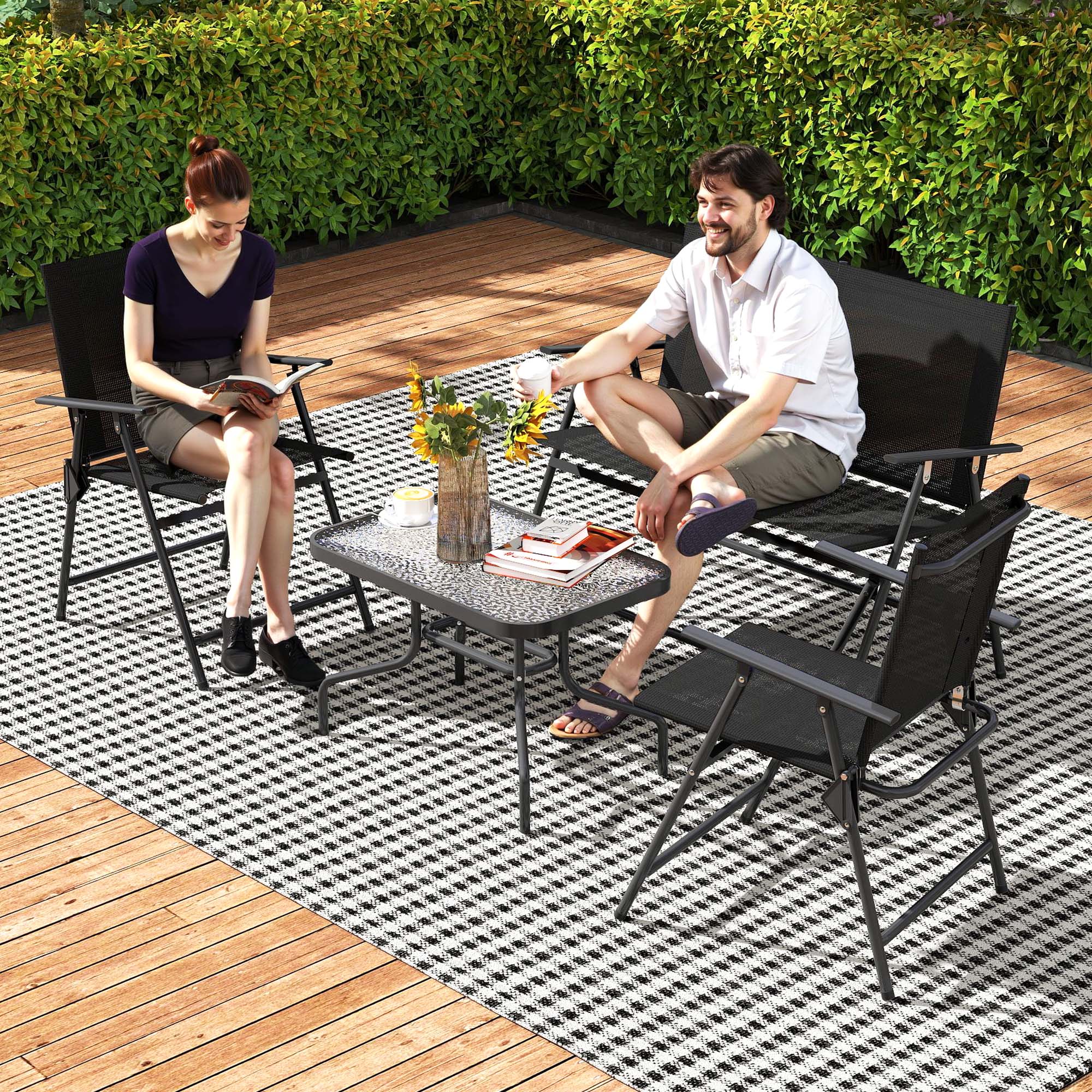 Outsunny 4 Pieces Patio Furniture Set - Black 