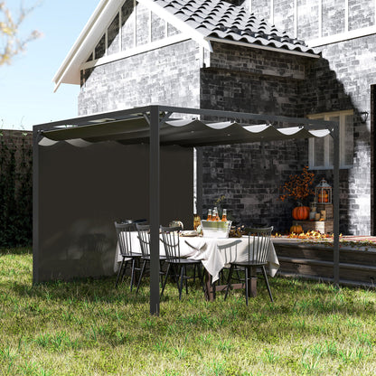 Outsunny 3 x 3m Aluminium Pergola, with Retractable Roof and Wall - Dark Grey 