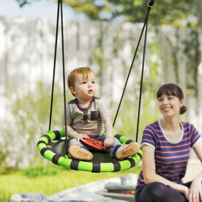 AIYAPLAY 60 cm Diameter Kid Nest Swing Seat with Height Adjustable Ropes for Outdoor Indoor, Black 