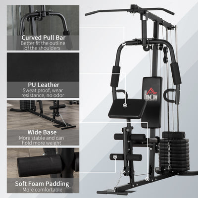 HOMCOM Multi-Exercise Gym Station, with 45kg Weight Stack, for Full Body Workout 