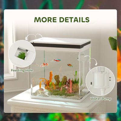 PawHut 14L Glass Fish Tank with Filter System, LED Lights, Water Pump, White 