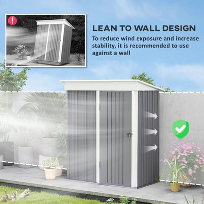 Outsunny Metal Garden Shed, Outdoor Lean-to Shed for Tool Motor Bike, with Adjustable Shelf, Lock, Gloves, 5'x3'x6', Grey 