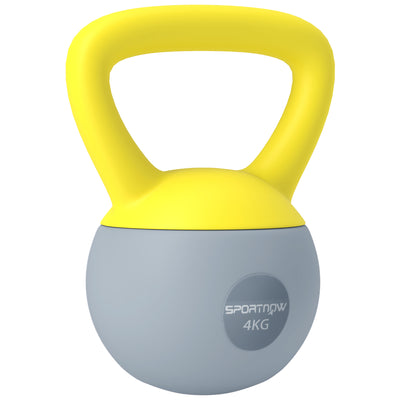 SPORTNOW Soft Kettlebell, 4kg Kettle Bell with Non-Slip Handle for Home Gym Weight Lifting and Strength Training, Yellow and Grey 