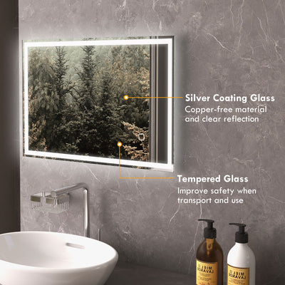 HOMCOM 70 x 50cm LED Bathroom Mirror with Lights, Dimmable Makeup Mirror, Vanity Mirror with 3 Colour, Smart Touch, Anti-Fog 