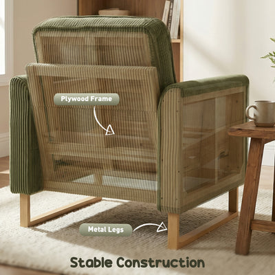 HOMCOM Accent Chair with Spring, Modern Industrial Armchair with Metal Legs for Livingroom Dark Green 
