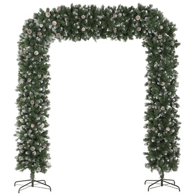 HOMCOM 8.2 ft Snow Frosted Christmas Tree Arch, Christmas Arch Doorway Decor with 2100 Tips and 96 Pinecones, Artificial Xmas Tree with Metal Stand for Indoor, Green 