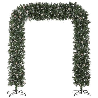 HOMCOM 8.2 ft Snow Frosted Christmas Tree Arch, Christmas Arch Doorway Decor with 2100 Tips and 96 Pinecones, Artificial Xmas Tree with Metal Stand for Indoor, Green