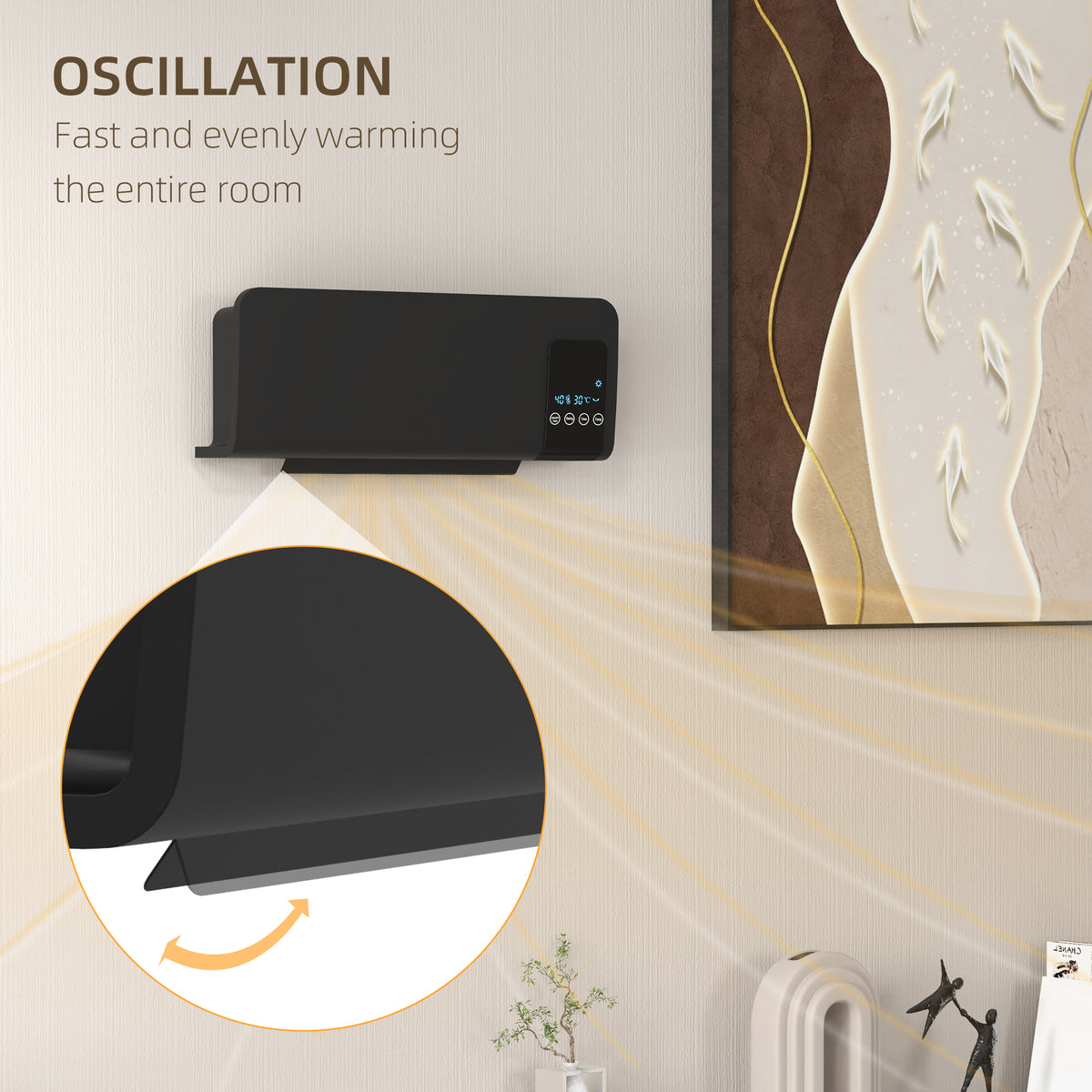 HOMCOM 2kW Wall-Mounted Heater, 18-45°C Temperature - Black