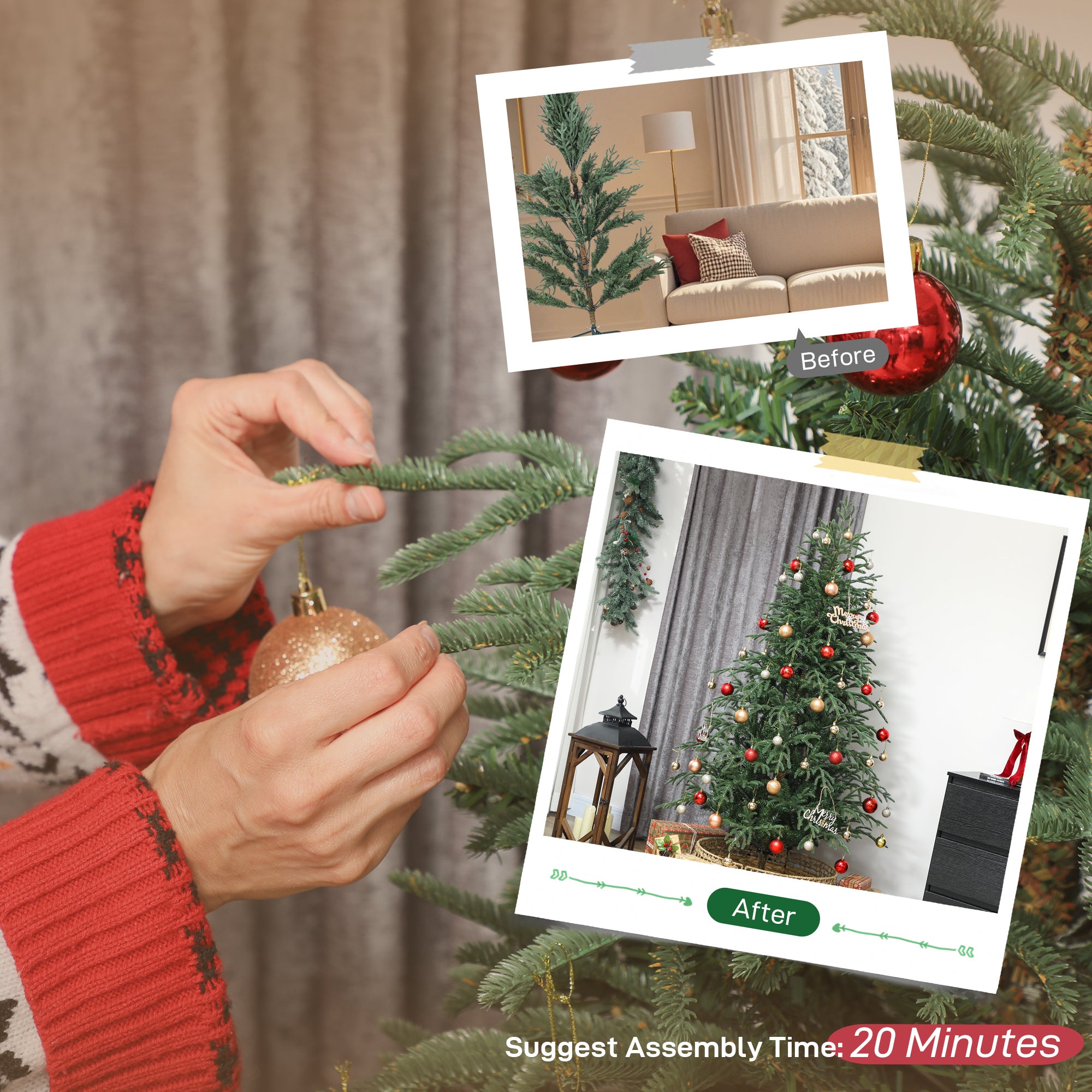 HOMCOM 6 ft Full Spruce Christmas Tree with Realistic Dense Tips, Easy Assembly - Green 