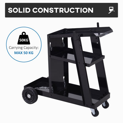 DURHAND Welding Cart Welder Trolley Garage for Gas Bottles w/ Safety Chain, Wheels, Black 