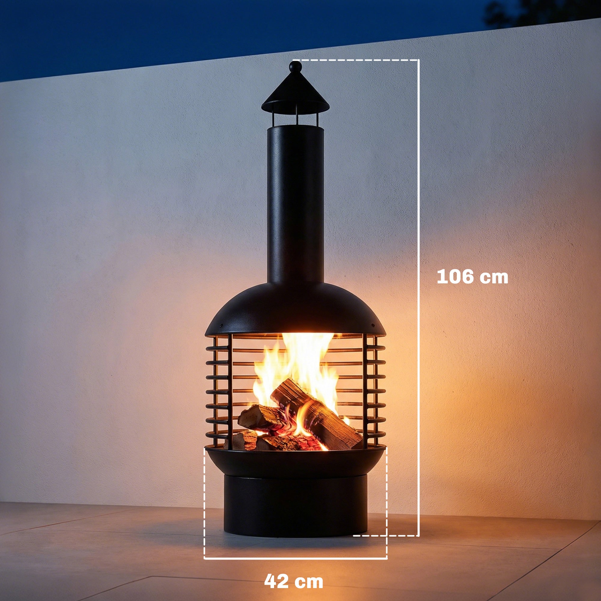 Outsunny Chimney Fire Pit, Portable Wood Burning Firepit with Poker, Charcoal Grid, Outdoor Fireplace for Garden Patio, Black 